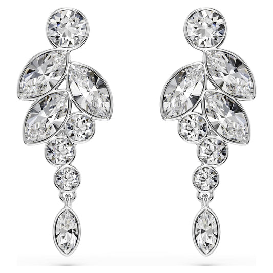 Diapason drop earrings, Mixed cuts, White, Rhodium plated image 1