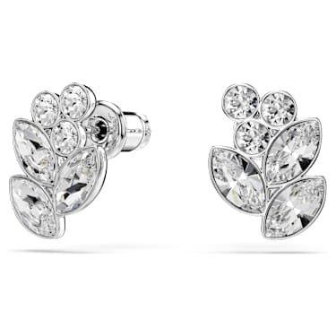 Diapason stud earrings, Mixed cuts, White, Rhodium plated image 2
