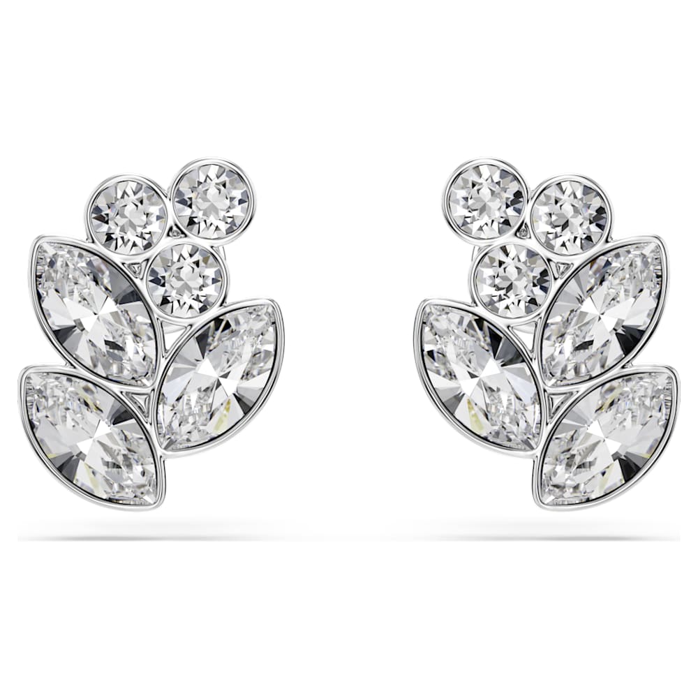Diapason stud earrings, Mixed cuts, White, Rhodium plated image 1