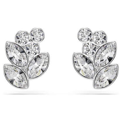 Diapason stud earrings, Mixed cuts, White, Rhodium plated image 1