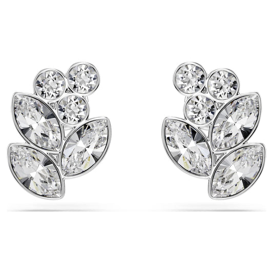 Diapason stud earrings, Mixed cuts, White, Rhodium plated image 1
