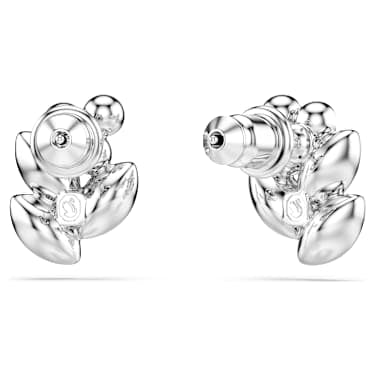 Diapason stud earrings, Mixed cuts, White, Rhodium plated image 4