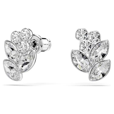 Diapason stud earrings, Mixed cuts, White, Rhodium plated image 5