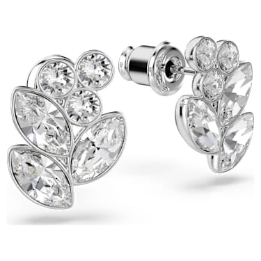Diapason stud earrings, Mixed cuts, White, Rhodium plated image 3
