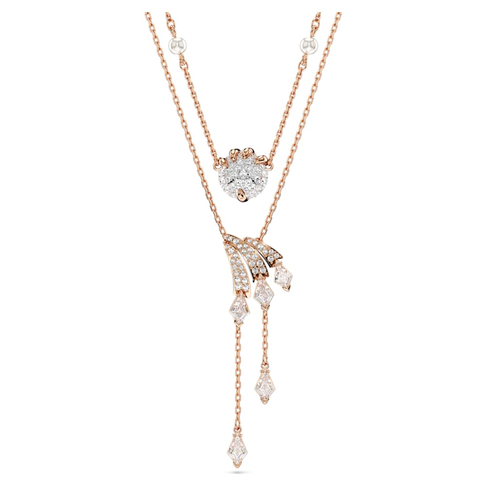 Dragon & Phoenix necklace, Set (2), Crystal pearl, Dragon's claw, White, 18K rose gold finish image 1