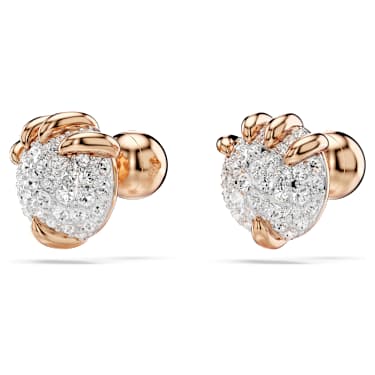Dragon & Phoenix stud earrings, Dragon's claw, White, 18K rose gold finish image 3