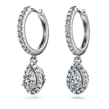 Eternity drop earrings, Lab-grown diamonds 1.25 ct tw, Pear shape, 14K white gold image 3