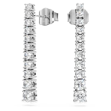 Eternity drop earrings, Lab-grown diamonds 1.3 ct tw, Round shape, 14K white gold image 2