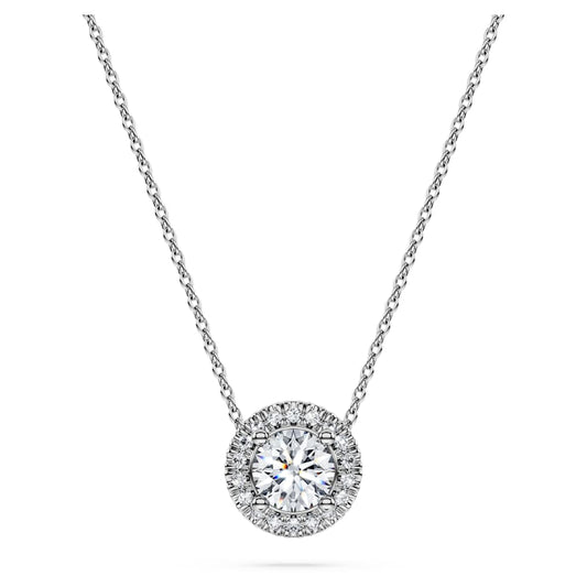 Eternity halo solitaire pendant, Lab-grown diamonds 0.59 ct tw, Round shape, 14K white gold image 1