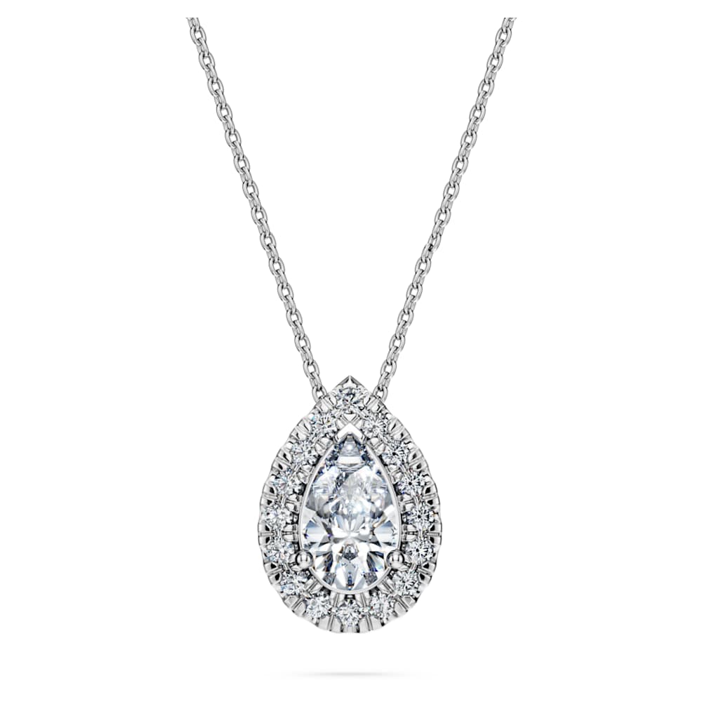 Eternity halo solitaire pendant, Lab-grown diamonds 1 ct tw, Pear shape, 14K white gold image 1