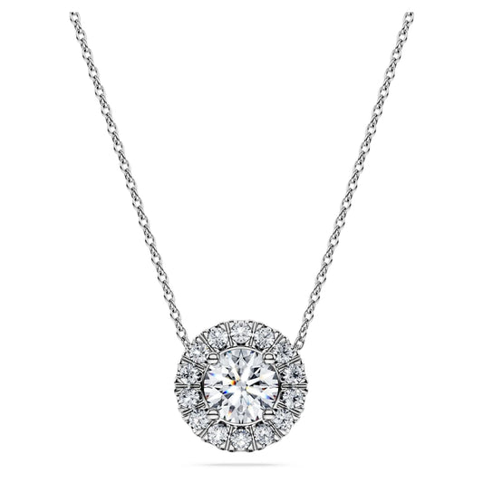 Eternity halo solitaire pendant, Lab-grown diamonds 1 ct tw, Round shape, 14K white gold image 1