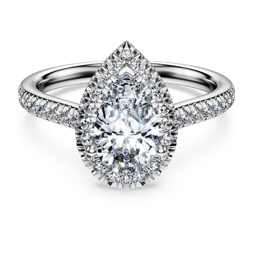 Eternity halo solitaire ring, Lab-grown diamonds 1.3 ct tw, Pear shape, 14K white gold image 1