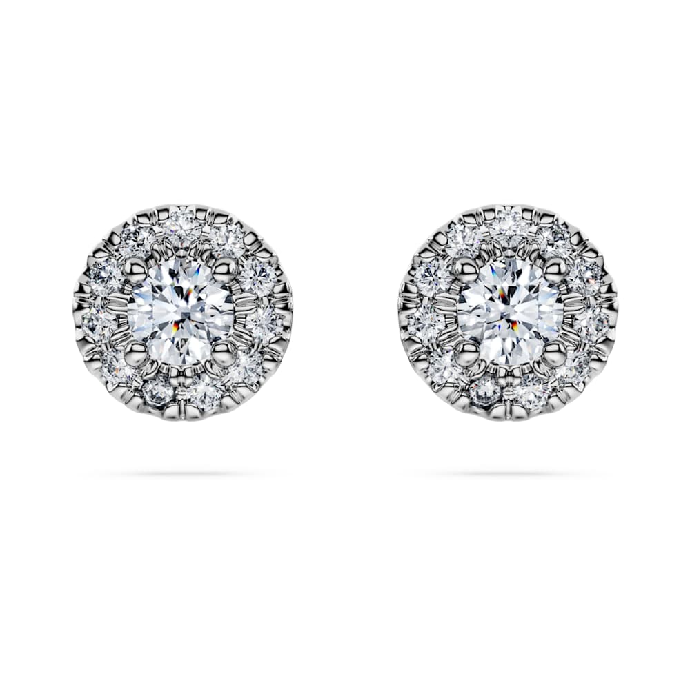 Eternity halo stud earrings, Lab-grown diamonds 0.45 ct tw, Round shape, Sterling silver image 1