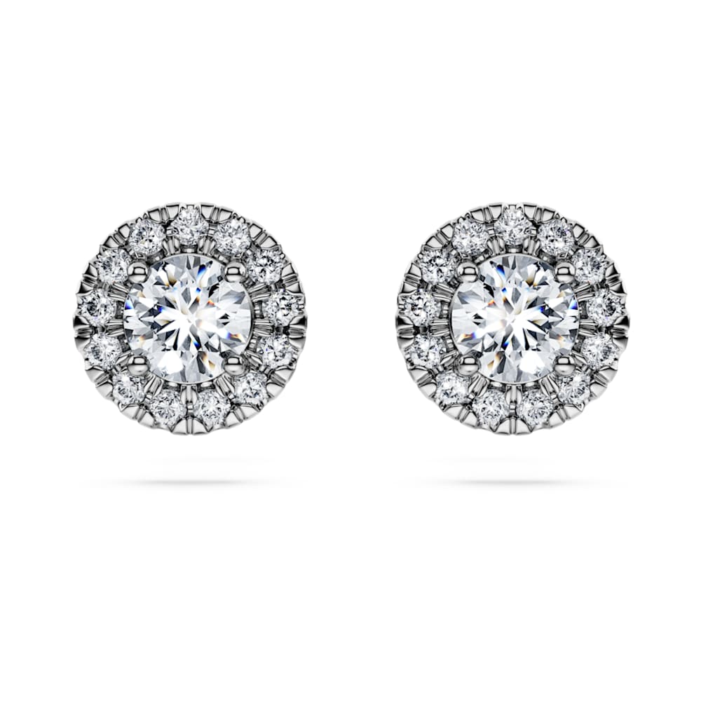 Eternity halo stud earrings, Lab-grown diamonds 0.75 ct tw, Round shape, 14K white gold image 1