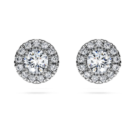 Eternity halo stud earrings, Lab-grown diamonds 0.75 ct tw, Round shape, 14K white gold image 1