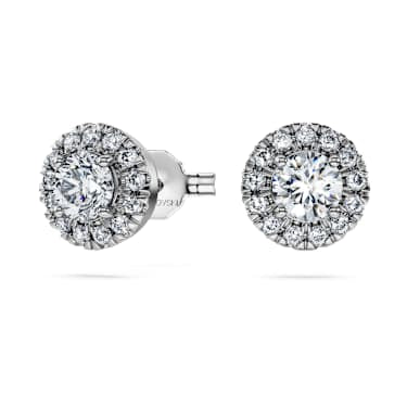 Eternity halo stud earrings, Lab-grown diamonds 0.75 ct tw, Round shape, 14K white gold image 2