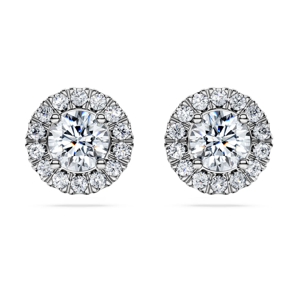 Eternity halo stud earrings, Lab-grown diamonds 2 ct tw, Round shape, 14K white gold image 1