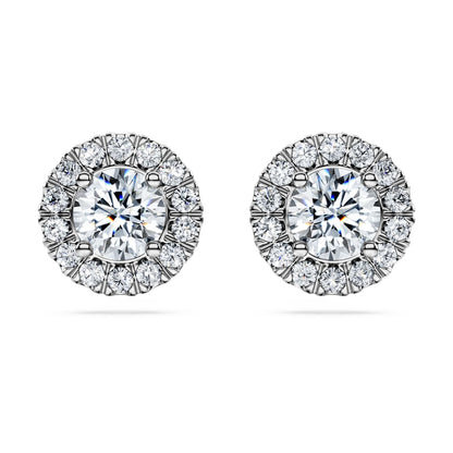 Eternity halo stud earrings, Lab-grown diamonds 2 ct tw, Round shape, 14K white gold image 1