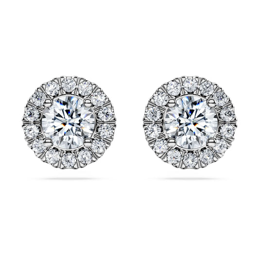 Eternity halo stud earrings, Lab-grown diamonds 2 ct tw, Round shape, 14K white gold image 1