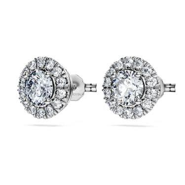 Eternity halo stud earrings, Lab-grown diamonds 2 ct tw, Round shape, 14K white gold image 3