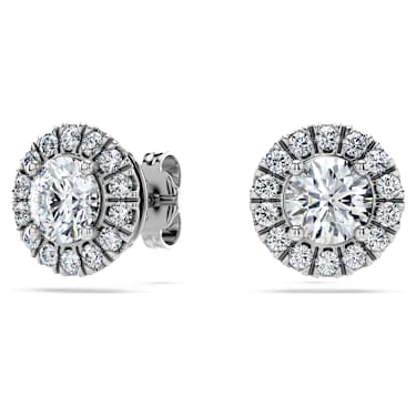 Eternity halo stud earrings, Lab-grown diamonds 2 ct tw, Round shape, 14K white gold image 6