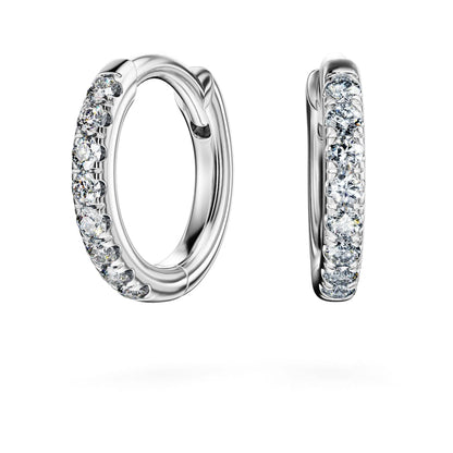 Eternity hoop earrings, Lab-grown diamonds 0.1 ct tw, Round shape, Small, 14K white gold image 1