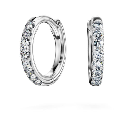 Eternity hoop earrings, Lab-grown diamonds 0.1 ct tw, Round shape, Small, 14K white gold image 1