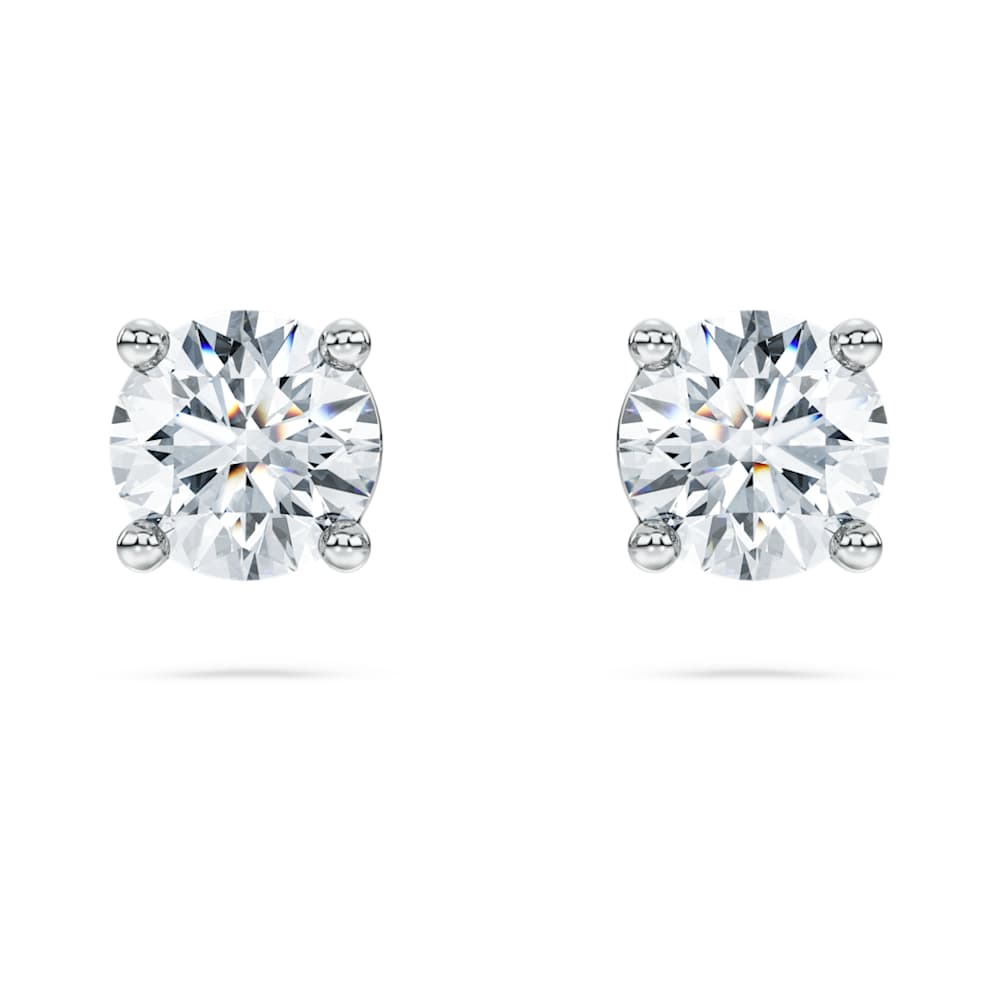 Eternity solitaire stud earrings, Lab-grown diamonds 1 ct tw, Round shape, 14K white gold image 1