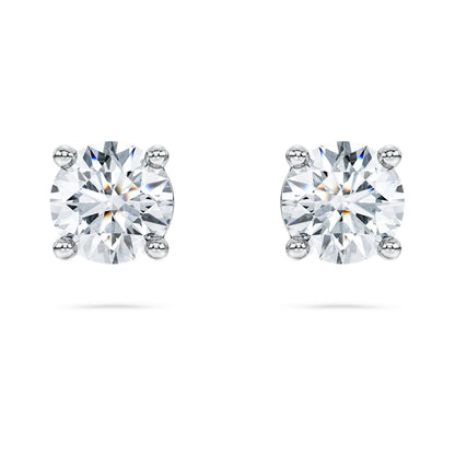Eternity solitaire stud earrings, Lab-grown diamonds 1 ct tw, Round shape, 14K white gold image 1