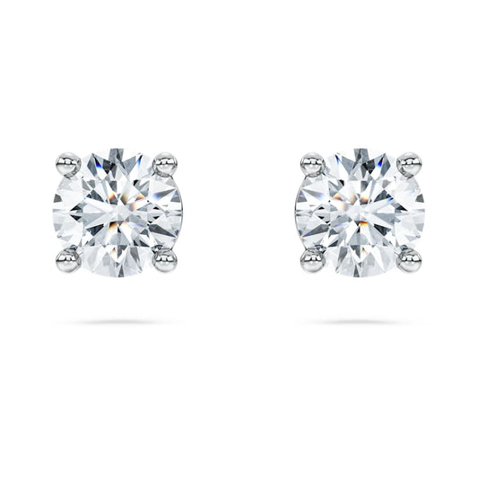 Eternity solitaire stud earrings, Lab-grown diamonds 1 ct tw, Round shape, 14K white gold image 1