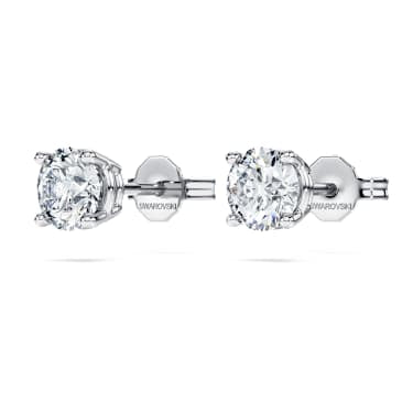 Eternity solitaire stud earrings, Lab-grown diamonds 1 ct tw, Round shape, 14K white gold image 3