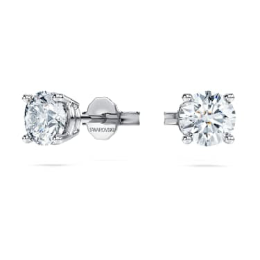 Eternity solitaire stud earrings, Lab-grown diamonds 1 ct tw, Round shape, 14K white gold image 2
